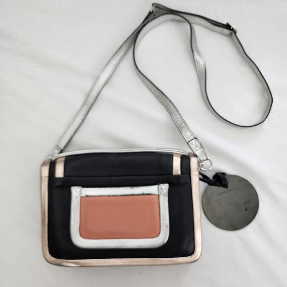 Pierre Hardy Alpha Crossbody Bag Black Lamb Leather Silver Pink Metallic Clutch - Picture 7 of 13